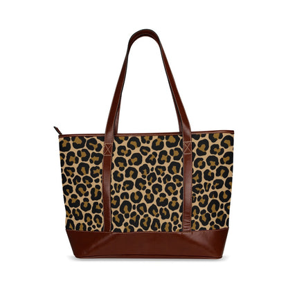 Leopard Canvas Tote Bag Zipper, Animal Print Waterproof Pockets Beach Pool Designer Fabric Shoulder Handbag Women Work Purse Travel Carry On - Starcove Fashion
