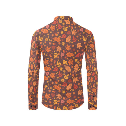 Fall Leaf Men Button Up Shirt, Brown Autumn Long Sleeve Print Buttoned Starcove Fashion Fall Leaf Men Button Up Shirt, Brown Autumn Long Sleeve Print Buttoned Starcove Fashion