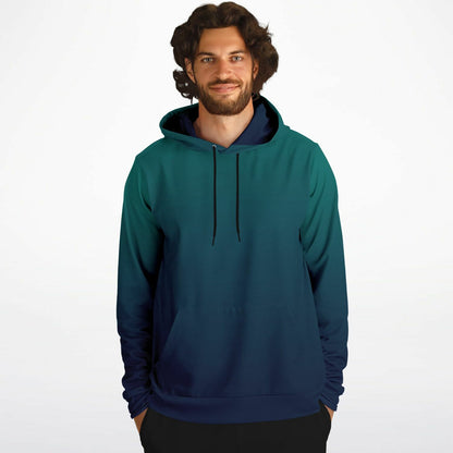 Forest Green Navy Blue Ombre Hoodie, Gradient Tie Dye Pullover Men Women Aesthetic Cotton Hooded Sweatshirt Pockets Designer Plus Size