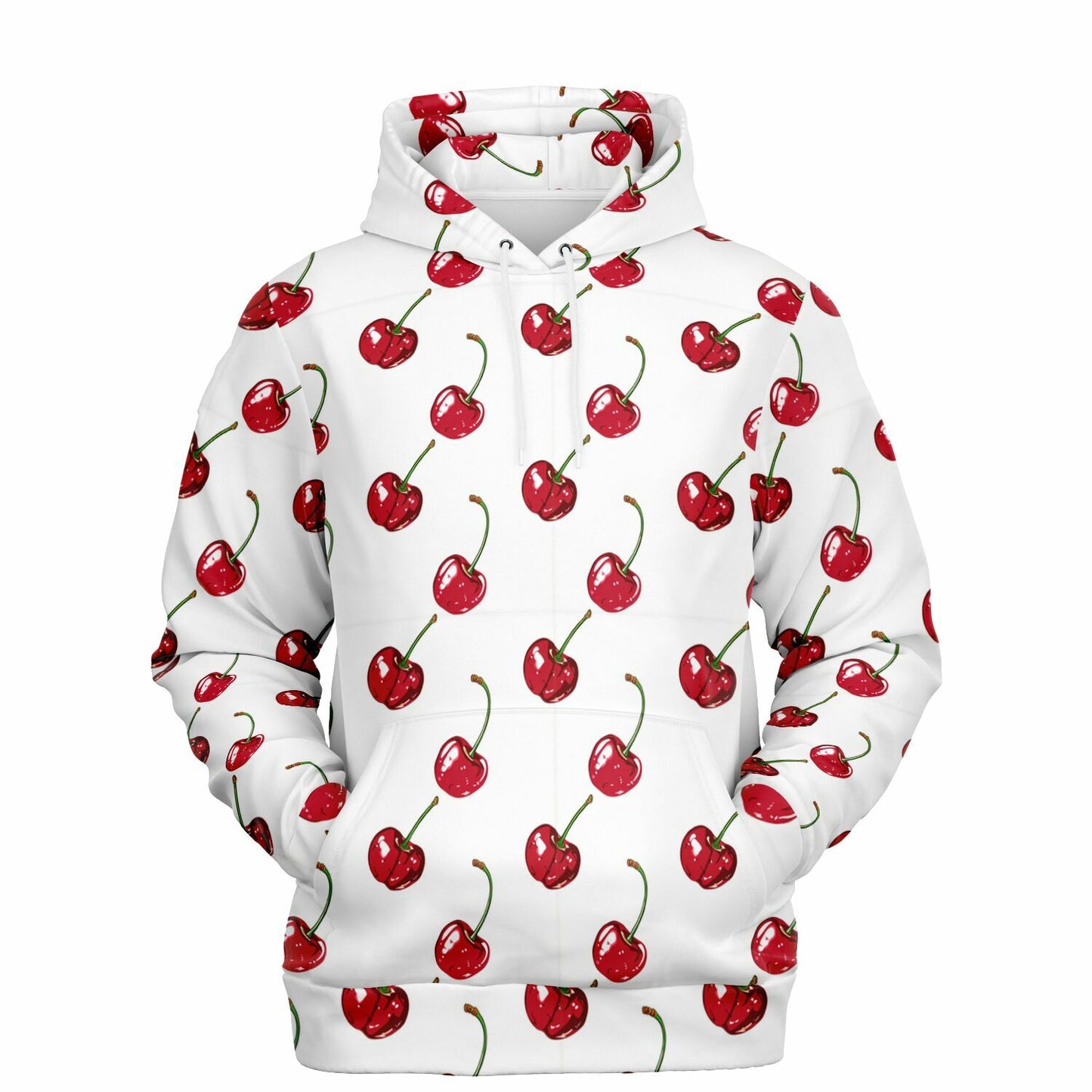 Cherry Hoodie, Red White Fruit Pullover Men Women Adult Aesthetic Graphic Cotton Hooded Sweatshirt with Pockets Designer Plus Size