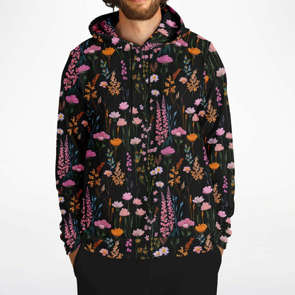 Pink Floral Hoodie, Faux Embroidery Flowers Pullover Women Men Adult Aesthetic Graphic Cotton Hooded Sweatshirt Pockets Designer Plus Size