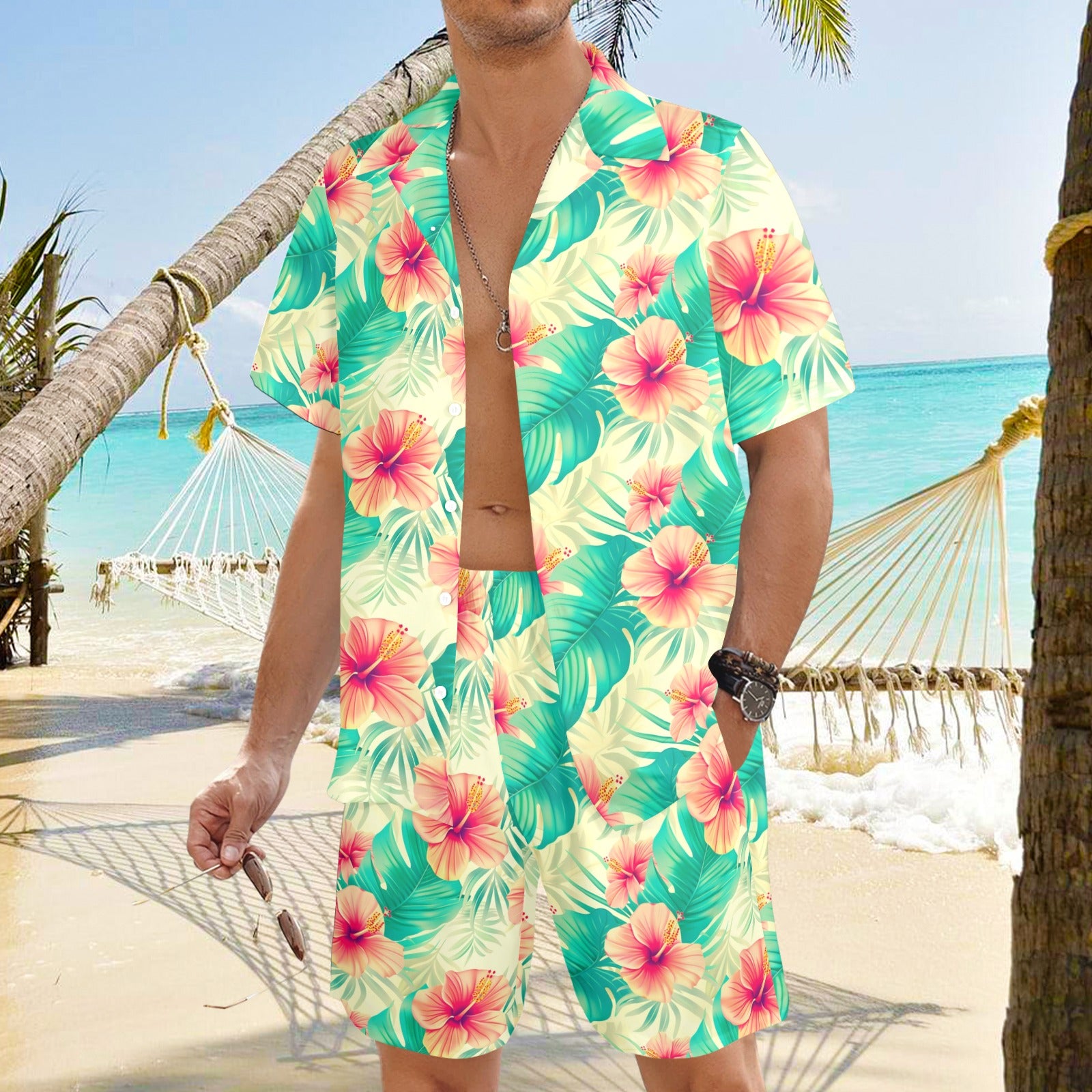 Beach Outfit Mens Floral Shirt And Shorts Men Tropical Set Outfit