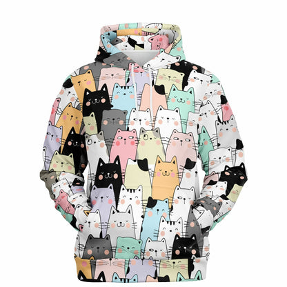 Cats Hoodie, Kittens Animal Pullover Men Women Adult Aesthetic Graphic Cotton Hooded Sweatshirt with Pockets Designer Plus Size