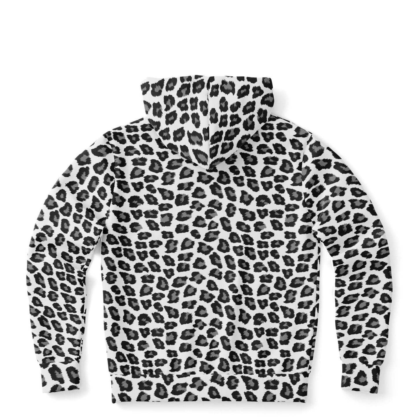 Snow Leopard Zip Up Hoodie, Black White Animal Print Full Zipper Pocket Men Women Unisex Adult Graphic Cotton Fleece Hooded Sweatshirt