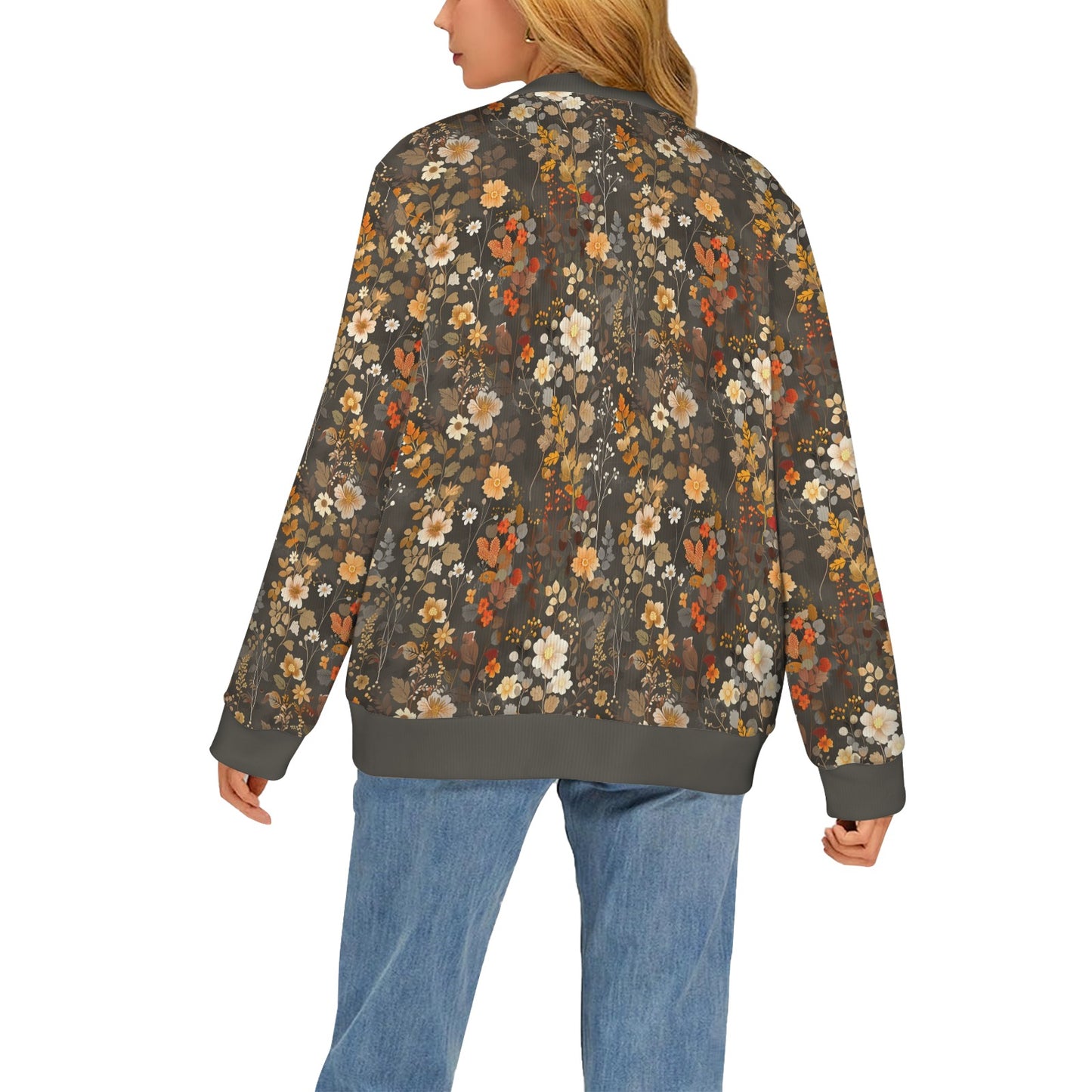 Floral Brown Cardigan Women, Fall Autumn Flowers Sweatshirt Sweater Long Sleeve Ladies Plus Size V Neck Lightweight Button Up Designer