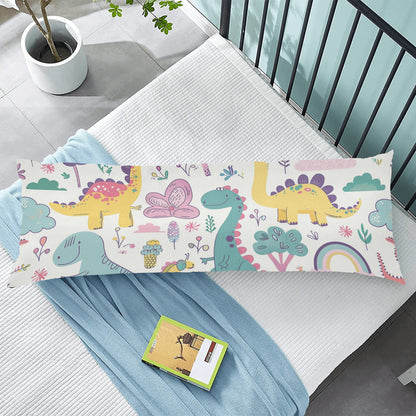 Dino Body Pillow Case, Cute Dinosaurs Anime Kawaii Doodle Long Full Large Bed Accent Print Throw Decor Kids Decorative Cover 20x54 Satin