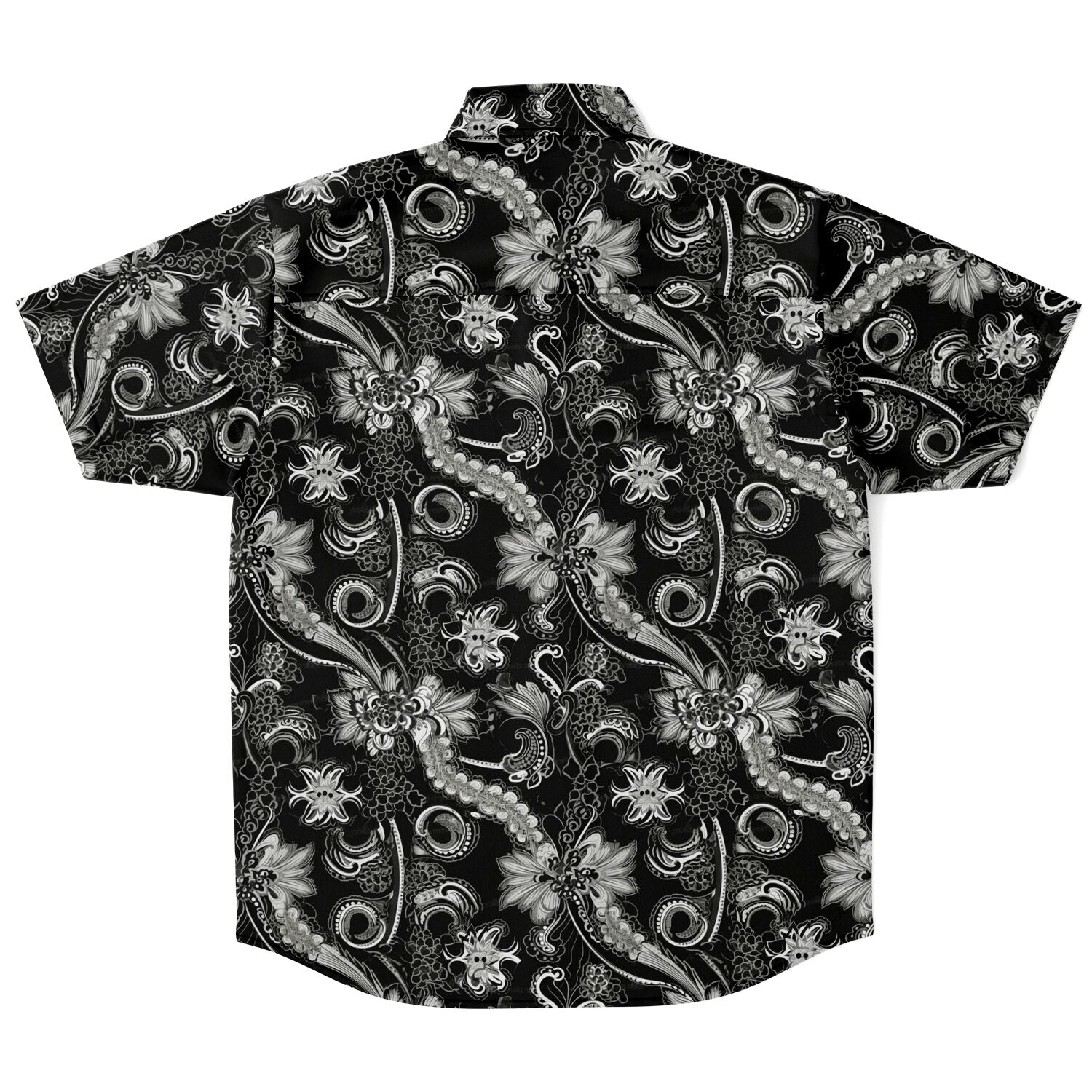 Black Paisley Men Button Down Shirt, Bandana Floral Short Sleeve Casual Print Buttoned Up Collar Plus Size Casual Dress Shirt Starcove Fashion