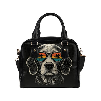 Beagle Dog Purse, Sunglasses Palm Tree Beach Puppy Cute Small Shoulder Bag Vegan Leather Women Designer Handbag Crossbody Ladies