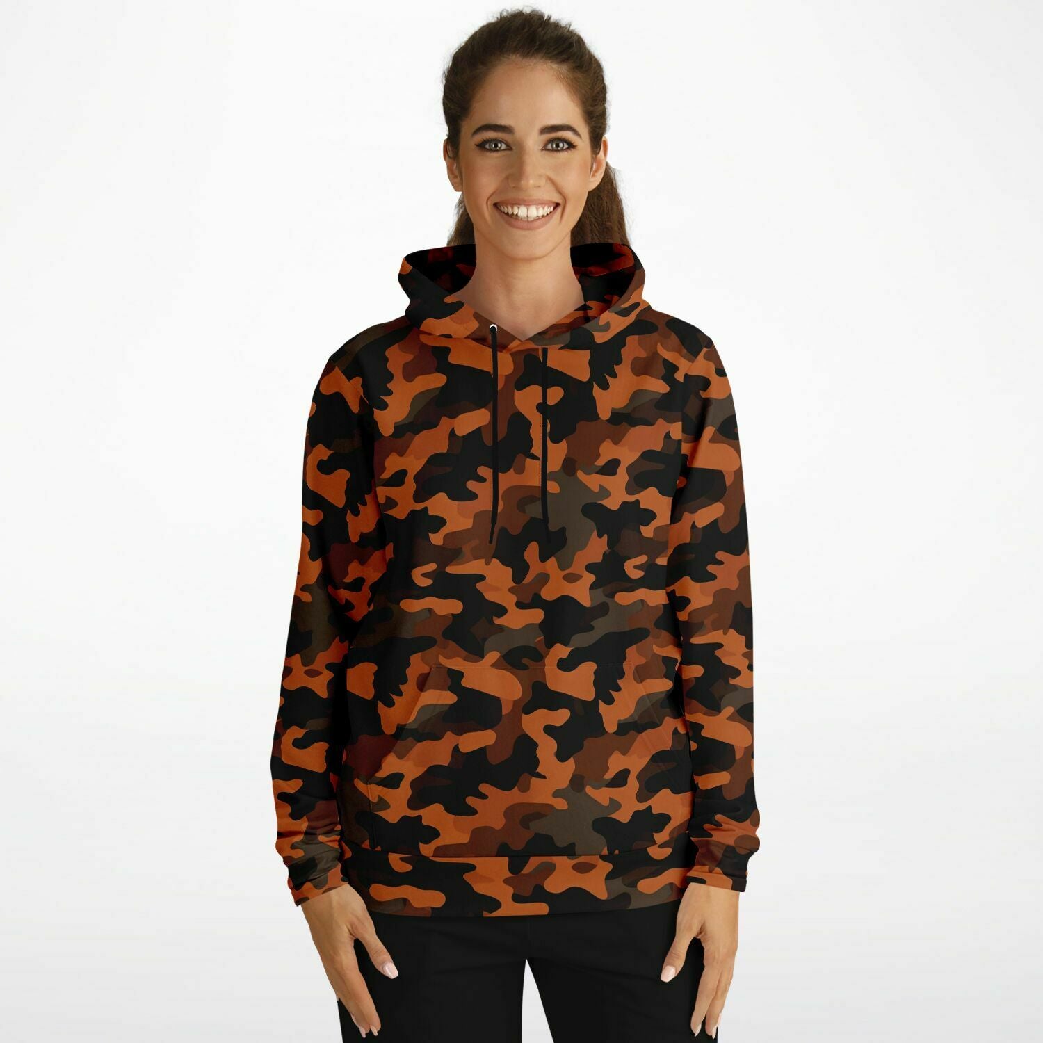 Black and Orange Camo Hoodie, Camouflage Pullover Men Women Adult Aesthetic  Graphic Cotton Hooded Sweatshirt with Pockets