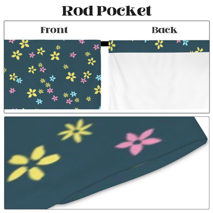 Green Yellow Floral Modern Window Curtain, Flowers Kitchen Living Room Bedroom Bathroom Fabric Rod Pocket Decor Housewarming Home 63 Inch