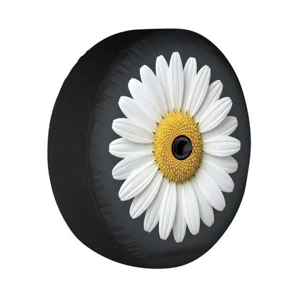 White Daisy Car Spare Tire Cover, Floral Flower Back Rear Extra Wheel Black Camera Hole Unique Women  RV Camper Auto Trailer Motorhome - Starcove Fashion
