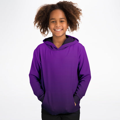Black Purple Ombre Kids Pullover Hoodie, Tie Dye Gradient Girls Boy Toddler Youth Children Fleece Cozy Cotton Hooded Sweatshirt with Pockets