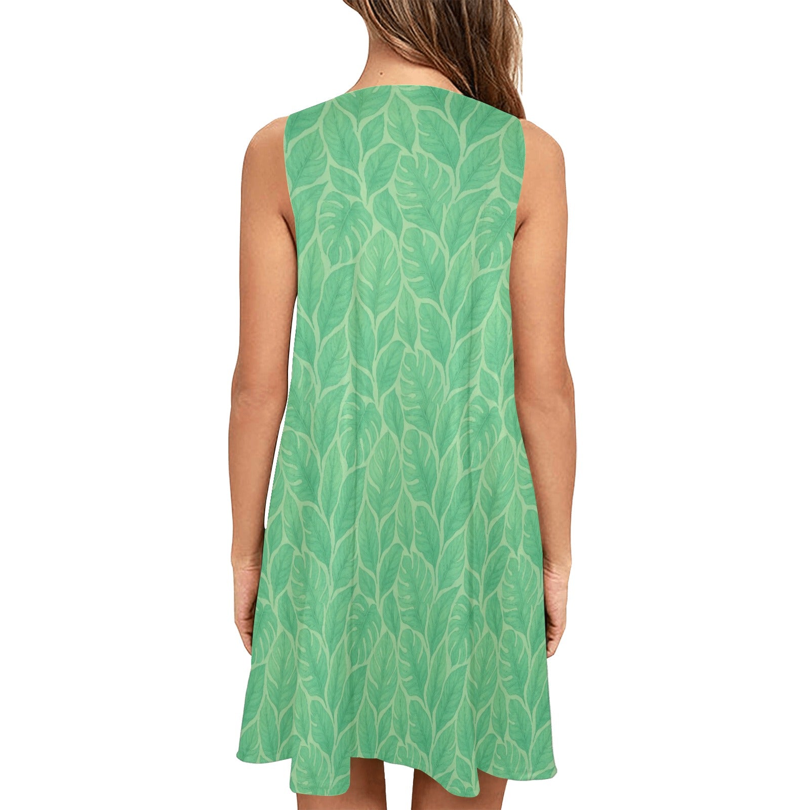 Green Tropical Leaf Tank Dress Women Pockets, Plants Nature Ladies Vintage A Line Print Summer Sleeveless Mini Short Cute Handmade Cocktail Black / S Green Tropical Leaf Tank Dress Women Pockets, Plants Nature Ladies Vintage A Line Print Summer Sleeveless Mini Short Cute Handmade Cocktail Black / S