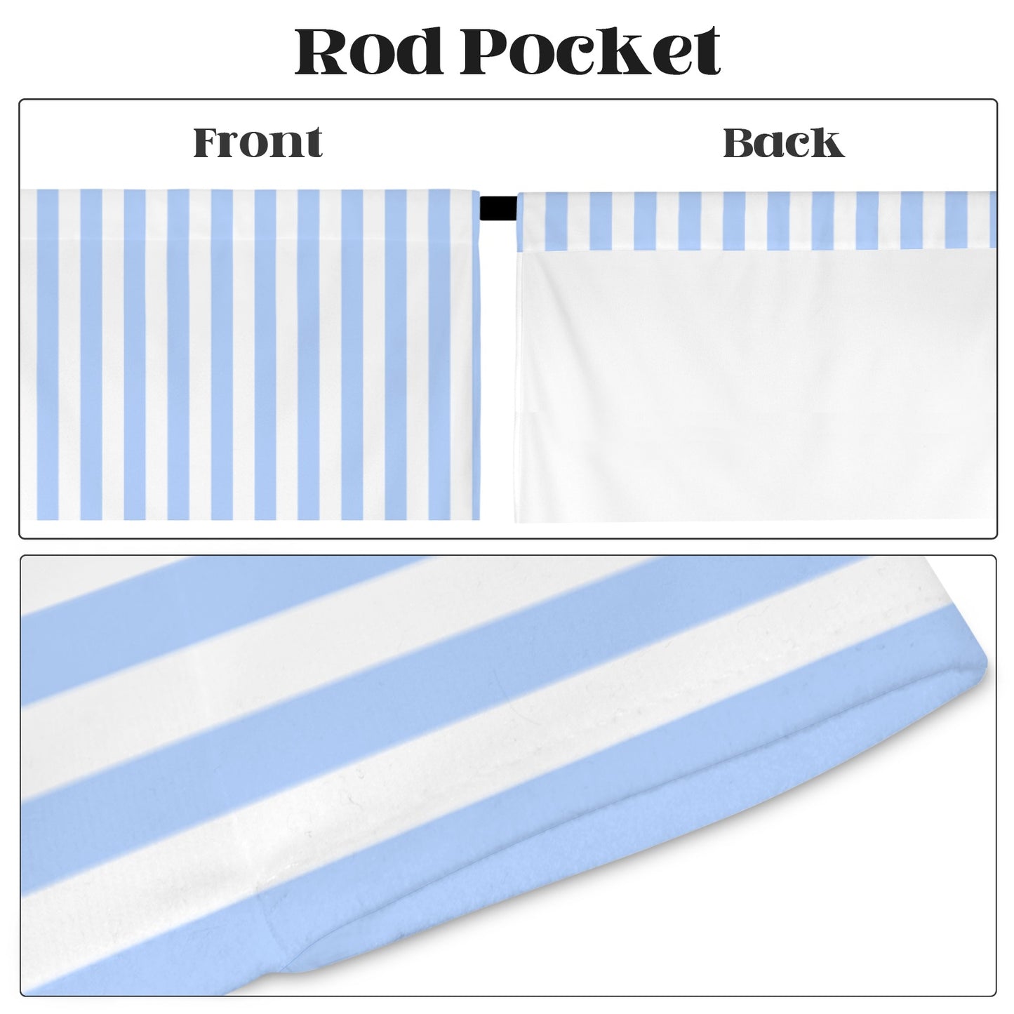 Light Blue Striped Window Curtain, Vertical Stripe White Kitchen Living Room Bedroom Bathroom Fabric Patterned Unique Rod Pocket Decor Home