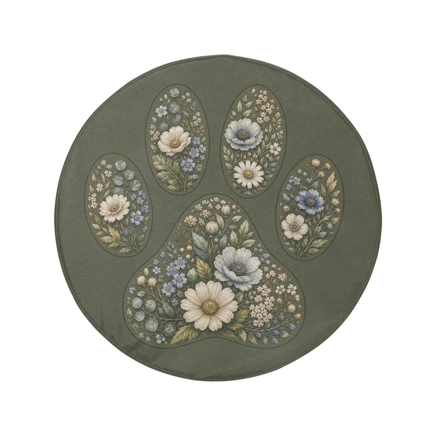 Paw Spare Tire Cover, Sage Green Floral Dog Cat Animal Puppy Pet Love Backup Camera Hole Rear Extra Wheel Unique RV Back Car Trailer Campers