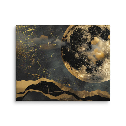Black Gold Moon Canvas Wall Art, Abstract Clouds Celestial Wrapped Print Small Large Big Gallery Artwork Painting Living Room Hanging