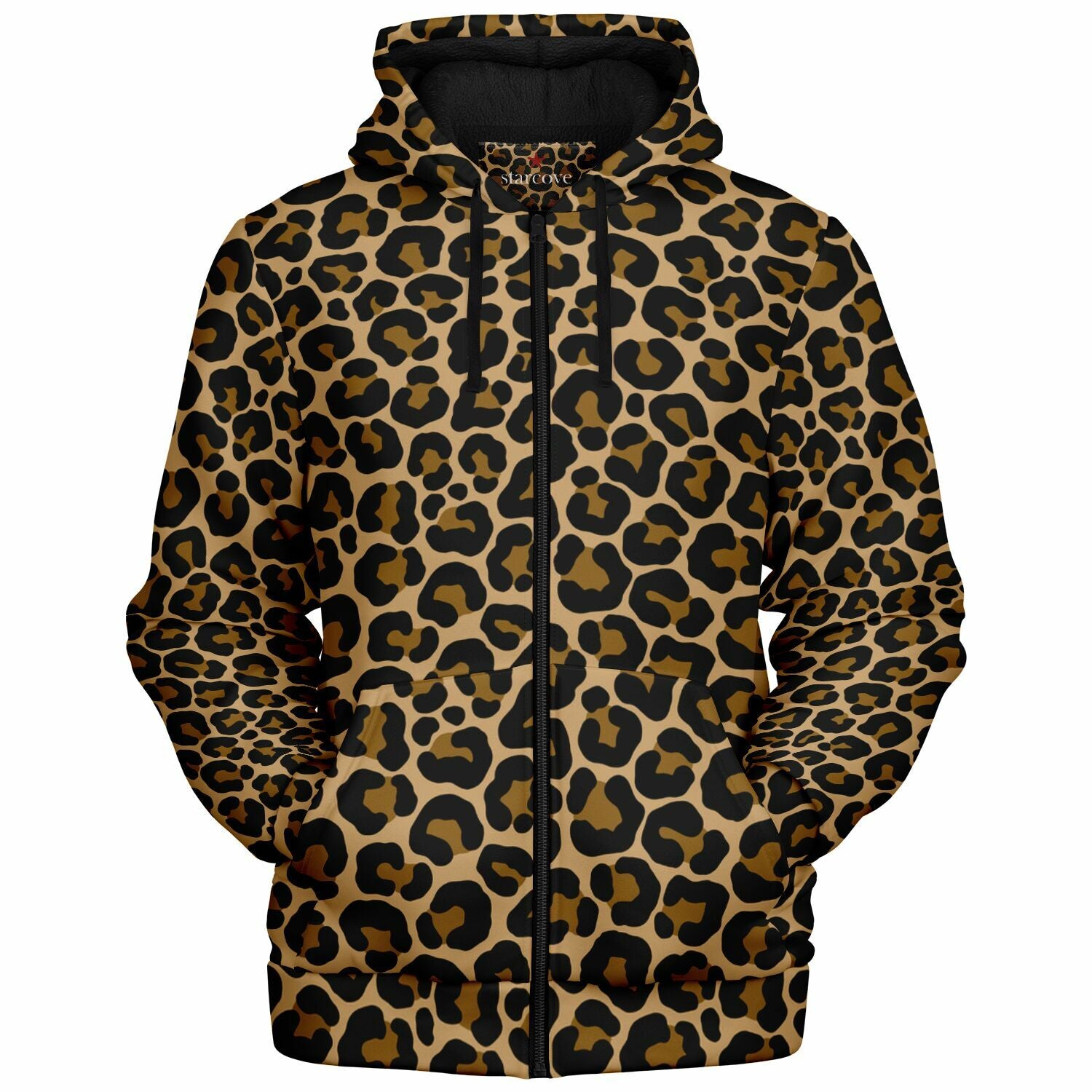 Leopard Zip Up Fleece Lined Hoodie, Animal Print Brown Cheetah