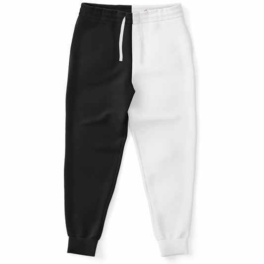 Half Black Half White Joggers Sweatpants with Pockets, Two Tone Split Color Women Men Male Female Ladies Fleece Comfy Sweats Pants Bottoms