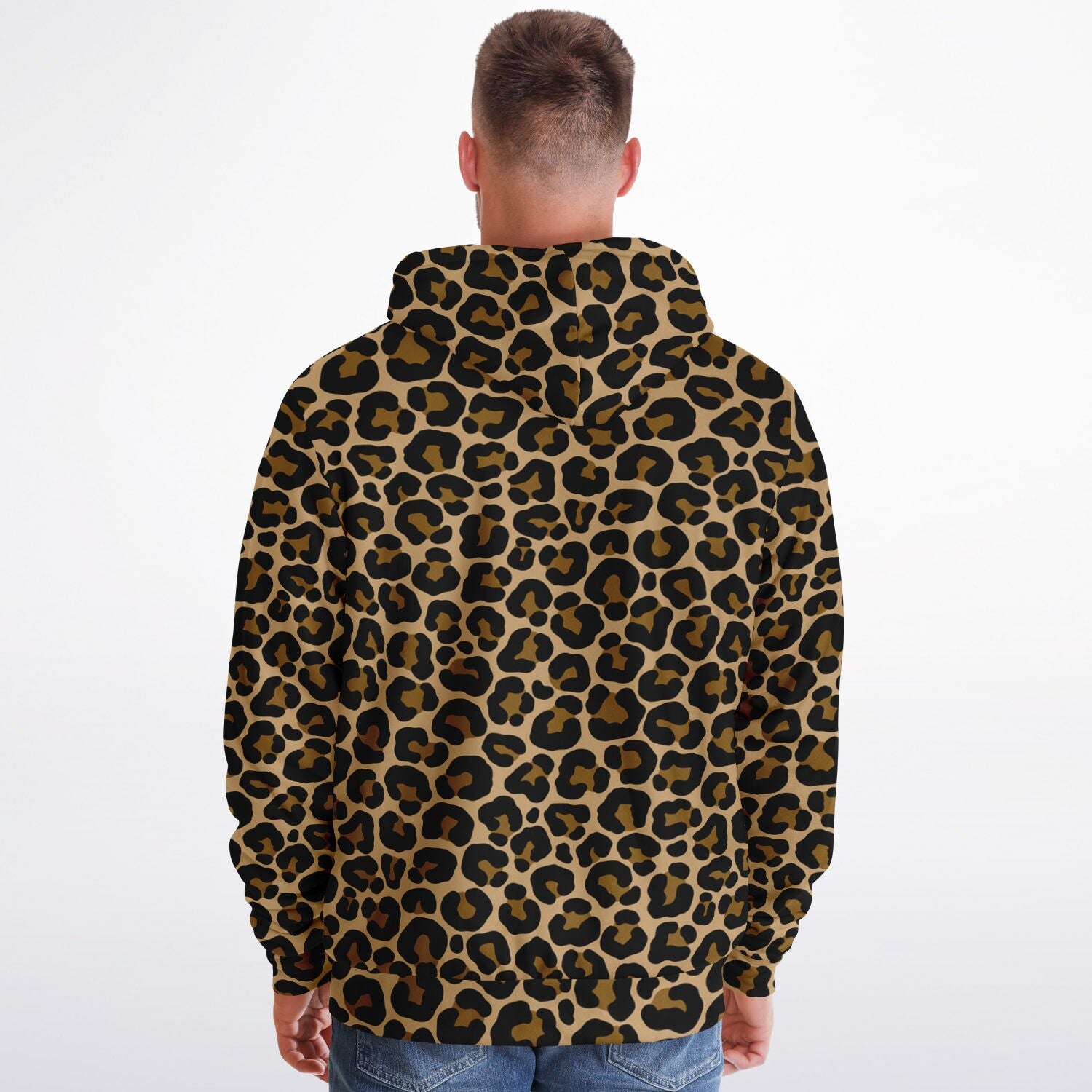 Leopard Zip Up Fleece Lined Hoodie, Animal Print Brown Cheetah