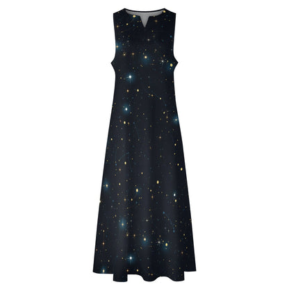 Constellation Maxi Sleeveless Dress, Galaxy Universe Print Space Stars Party Handmade Celestial A Line Women Ladies Cocktail Pockets Long - Starcove Fashion