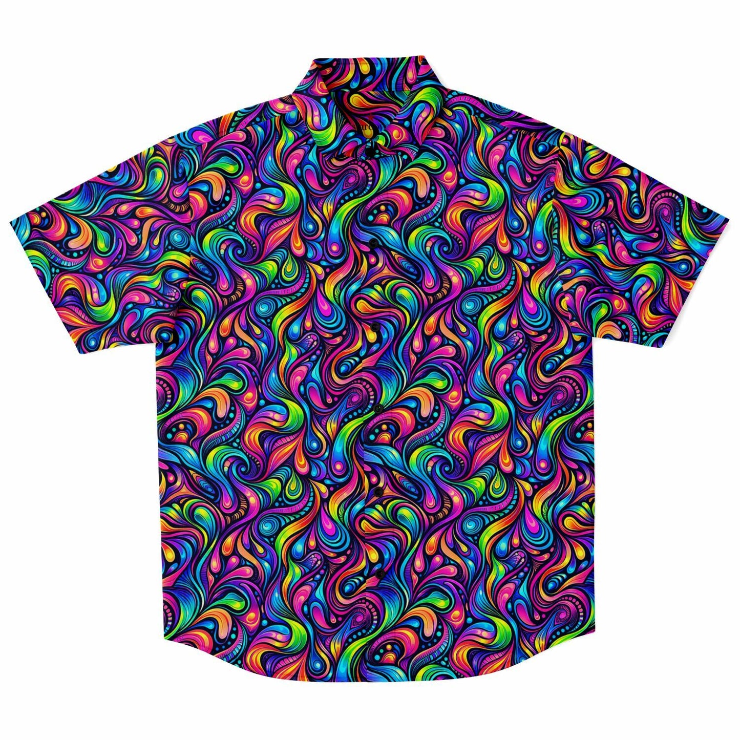 Psychedelic Men Button Up Shirt, Vibrant Trippy Funky Festival Short Sleeve Print Casual Buttoned Down Summer Male Guys Collared Designer - Starcove Fashion
