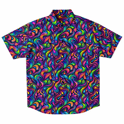 Psychedelic Men Button Up Shirt, Vibrant Trippy Funky Festival Short Sleeve Print Casual Buttoned Down Summer Male Guys Collared Designer - Starcove Fashion