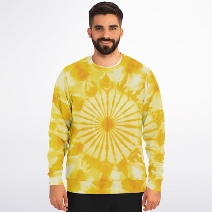 Yellow Tie Dye Sweatshirt, Graphic Crewneck Fleece Cotton Sweater Jumper Pullover Men Women Adult Aesthetic Designer Top