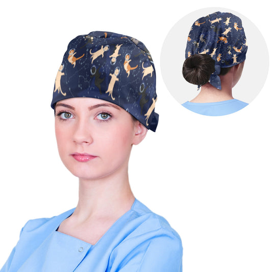 Cats in Space Scrub Cap Hat Women, Stars Galaxy Nurse Surgical Medical Ladies Female Nursing Printed  Vet Doctor Dental Uniform Patterned