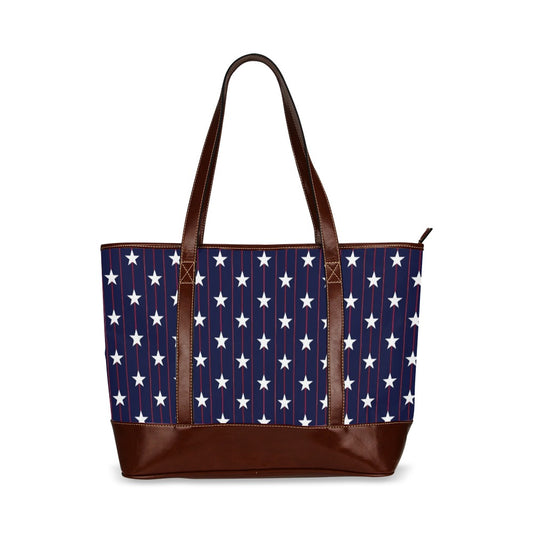 American Stars Canvas Tote Bag with Zipper, Red White Blue Waterproof Pockets Print Beach Pool Designer Fabric Shoulder Handbag Women Purse - Starcove Fashion