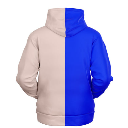 Half Blue Half Beige Hoodie, Two Tone Color Split Pullover Men Women Adult Aesthetic Graphic Cotton Hooded Sweatshirt with Pockets Designer Plus Size - Starcove Fashion