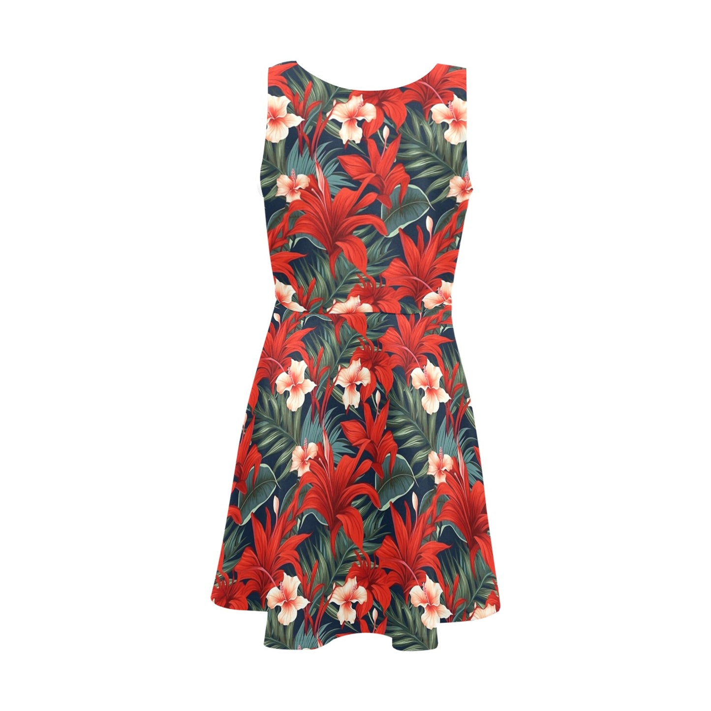 Red Tropical Floral Midi Girls Dress, Flowers Kids Sleeveless Sundress Casual Cute Designer Children Elegant Cocktail Party Summer Designer