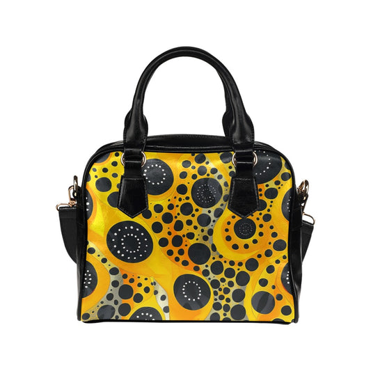 Yellow Dots Purse, Abstract Art Black Retro Pattern Cute Small Shoulder Zip Bag Vegan Leather Women Designer Handbag Crossbody Ladies