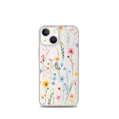 Floral Clear iPhone® 15 14 Pro Max Case, Rainbow Flowers Print Cute Aesthetic iPhone 13 12 11 Mini SE XS XR X 8 7 Transparent