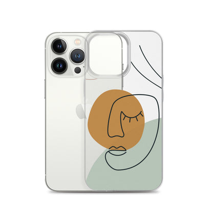 Line Face Clear iPhone 14 13 Pro Max Case, Modern Abstract Art Print Cute Aesthetic iPhone 12 11 Mini SE 2020 XS Max XR X 8 7 Transparent
