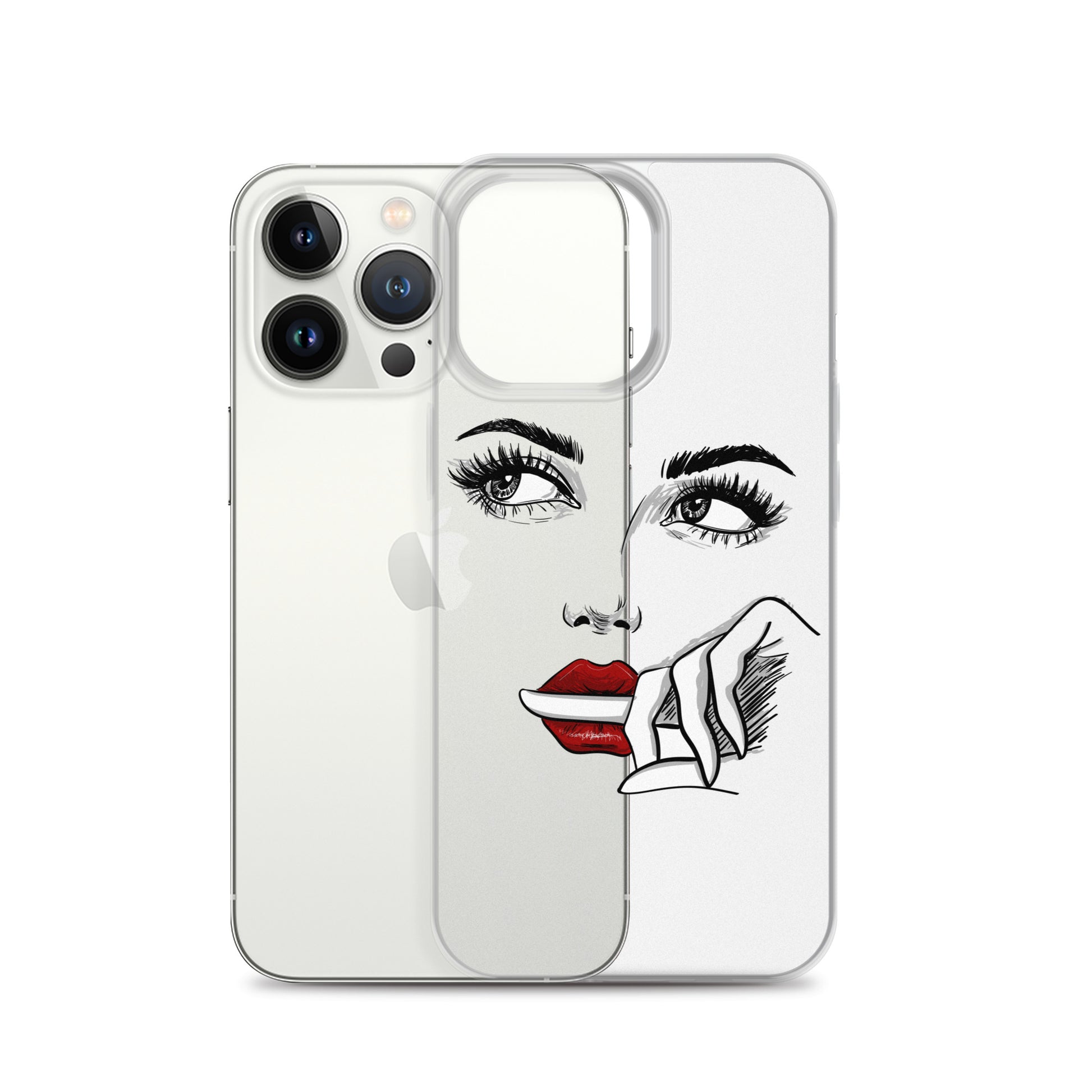 Face Line Art Drawing iPhone 14 13 12 Pro Max Clear Case, Artistic