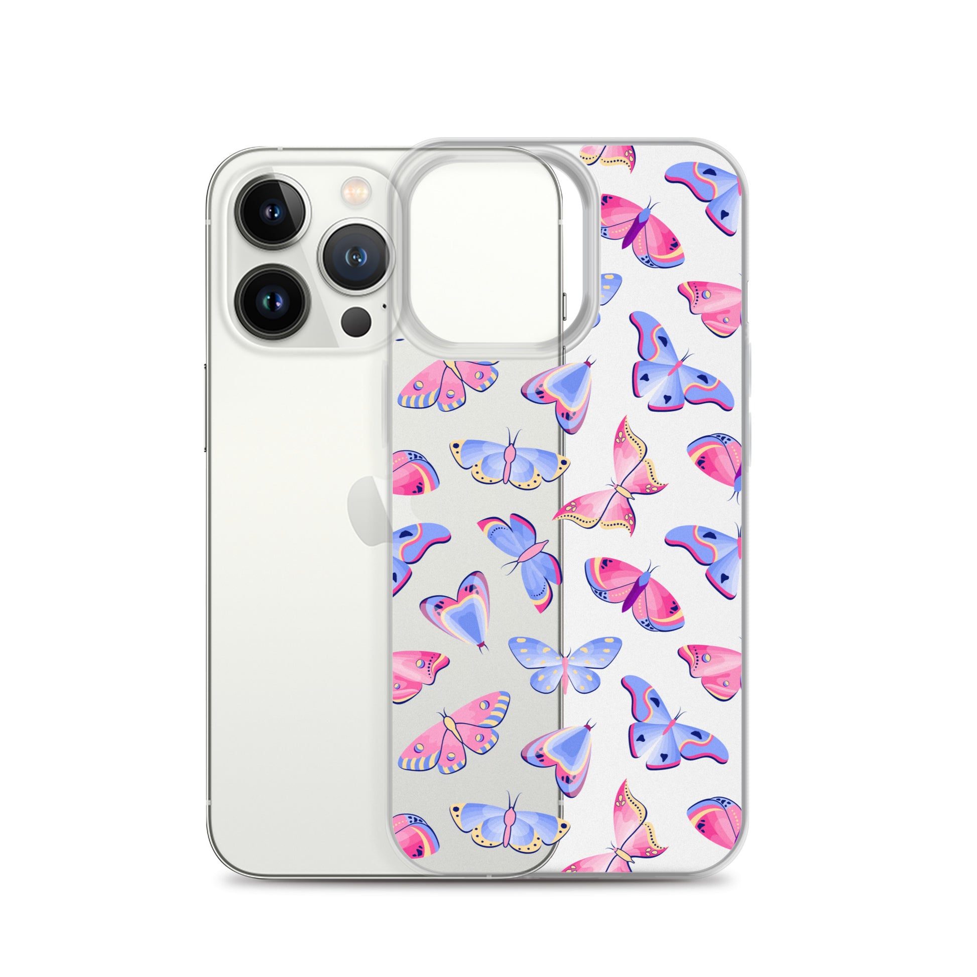 Butterfly Clear iPhone 14 13 12 Pro Max Case, Blue Pink Print Cute Gift Aesthetic iPhone 11 Mini SE 2020 XS Max XR X 8 7 Transparent Cover Starcove Fashion