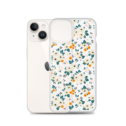 Small Flower Pattern Clear iPhone 14 13 12 Pro Max Case, Floral Print Cute Aesthetic iPhone 11 Mini SE 2020 XS XR X 8 7 Plus Transparent
