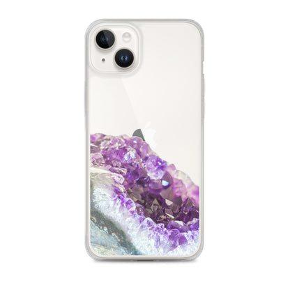 Geode iPhone 14 13 12 Pro Clear Case, Purple Crystal Amethyst Stone Print iPhone 11 Mini SE 2020 XS Max XR X 7 Plus 8 Cell Phone