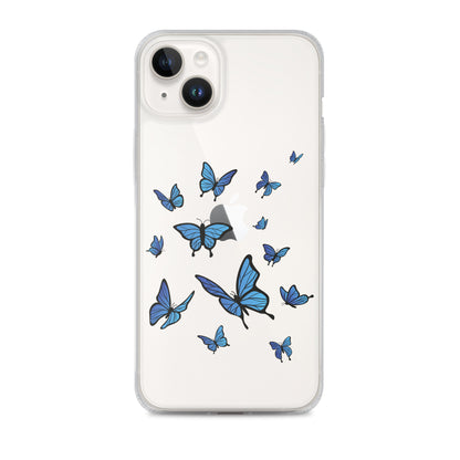 Blue Butterfly Clear iPhone 15 14 13 Pro Max Case, Monarch Print Cute Gift Aesthetic iPhone 12 11 Mini SE XS Max XR X 8 7 Plus Cell Phone