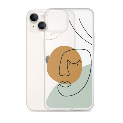 Line Face Clear iPhone 14 13 Pro Max Case, Modern Abstract Art Print Cute Aesthetic iPhone 12 11 Mini SE 2020 XS Max XR X 8 7 Transparent