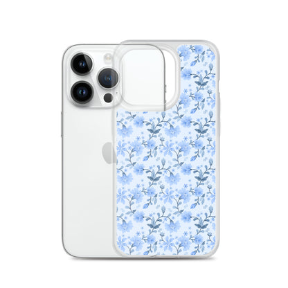 Light Blue Flowers iPhone 14 13 12 Pro Max Case, Petal Print Cute Gift Aesthetic iPhone 11 Mini SE 2020 XS XR X 7 Plus 8 Cell Phone