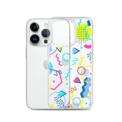 80s Geometric Colorful iPhone 14 13 12 Pro Max Clear Case, Pop Print Cute Gift Aesthetic iPhone 11 Mini SE 2020 XS XR X 7 Plus 8 Cell Phone