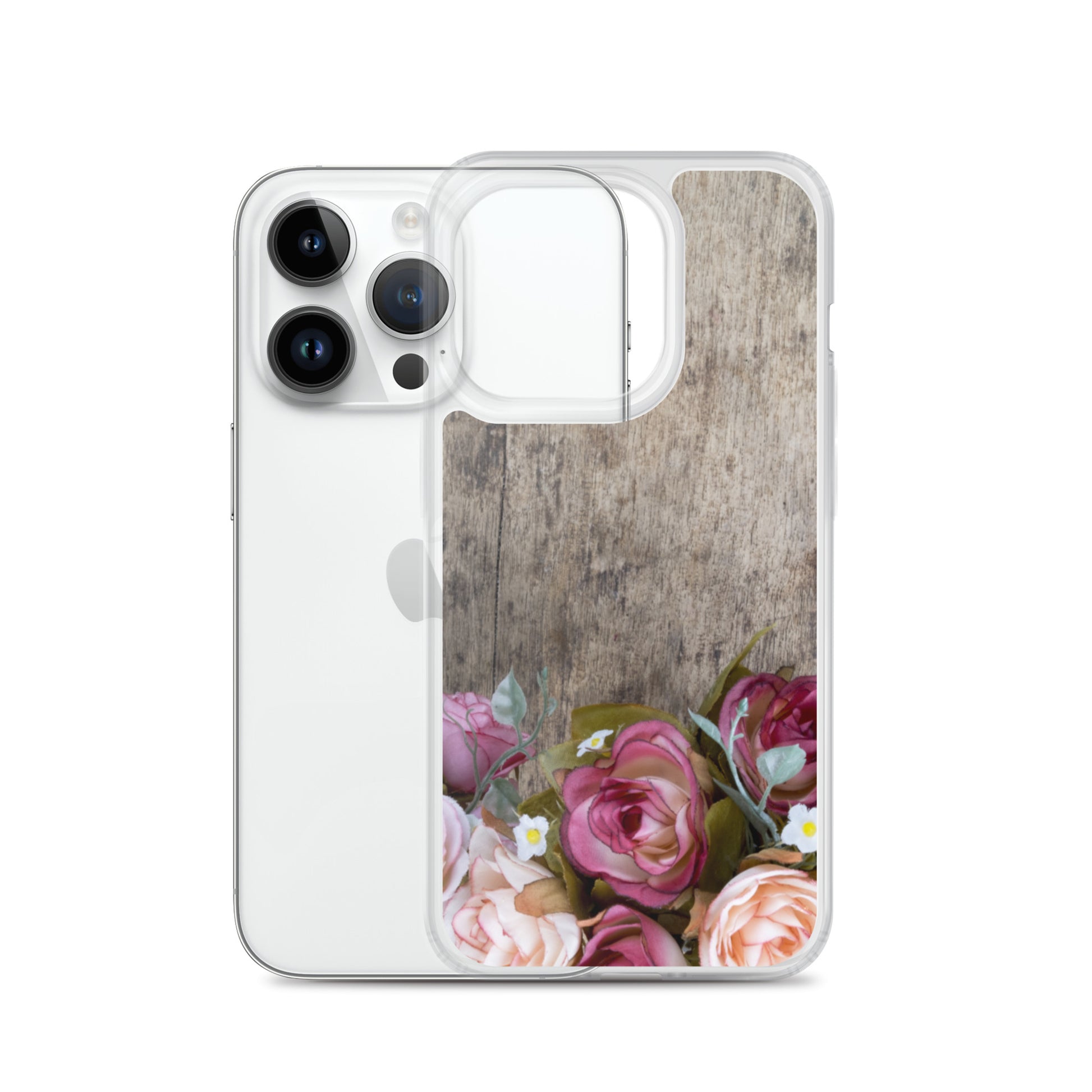 Roses on Wood iPhone 14 13 12 Pro Max Case, Cute Wooden Pink Flowers Print Gift Aesthetic iPhone 11 Mini SE XS XR X 7 Plus 8 Cell Phone Starcove Fashion