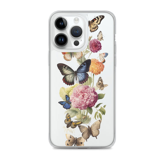 Vintage Butterfly Floral Clear iPhone® 14 Pro Max Case, Flowers Print Cute Aesthetic iPhone 13 12 11 Mini SE XS Max XR X 8 7 Transparent Starcove Fashion