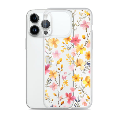 Floral Clear iPhone® 14 Pro Max Case, Yellow Pink Flowers Print Cute Colorful Aesthetic iPhone 13 12 11 Mini SE XS XR X 8 7 Transparent Starcove Fashion