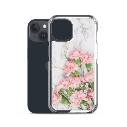 Pink Carnation Flowers iPhone 15 14 13, White Marble Bouquet Case Print Cute Gift iPhone 12 11 Mini SE XS Max XR X 7 8 Cell Phone Starcove Fashion