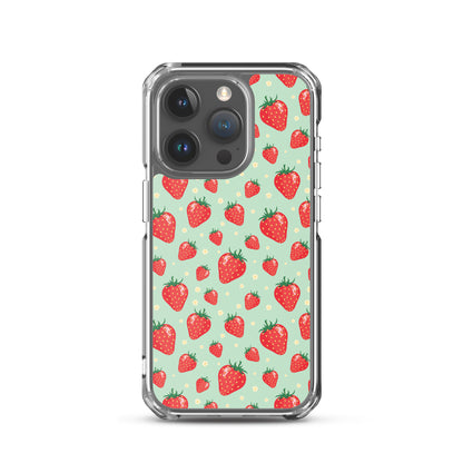 Strawberry iPhone 15 14 13 Pro Max Case, Red Fruit Green Cute Art Flower Print Aesthetic iPhone 12 11 Mini SE XS Max XR X 7 8 Phone