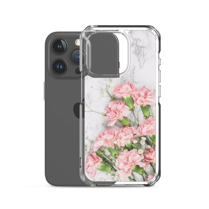 Pink Carnation Flowers iPhone 15 14 13, White Marble Bouquet Case Print Cute Gift iPhone 12 11 Mini SE XS Max XR X 7 8 Cell Phone Starcove Fashion