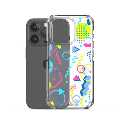 80s Geometric Colorful iPhone 15 14 13 12 Pro Max Clear Case, 1980s Pop Art Print Cute Aesthetic iPhone 11 Mini SE XS XR X 7 8 Cell Phone