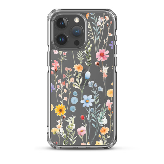 Floral Clear iPhone® 15 14 Pro Max Case, Rainbow Flowers Print Cute Aesthetic iPhone 13 12 11 Mini SE XS XR X 8 7 Transparent